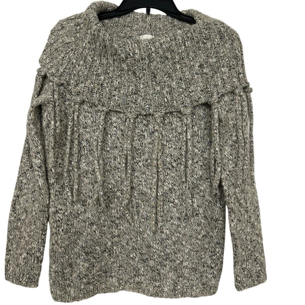 Chico’s Marled Metallic Fringe Sweater Size S Chunky Boho Knit Neutral